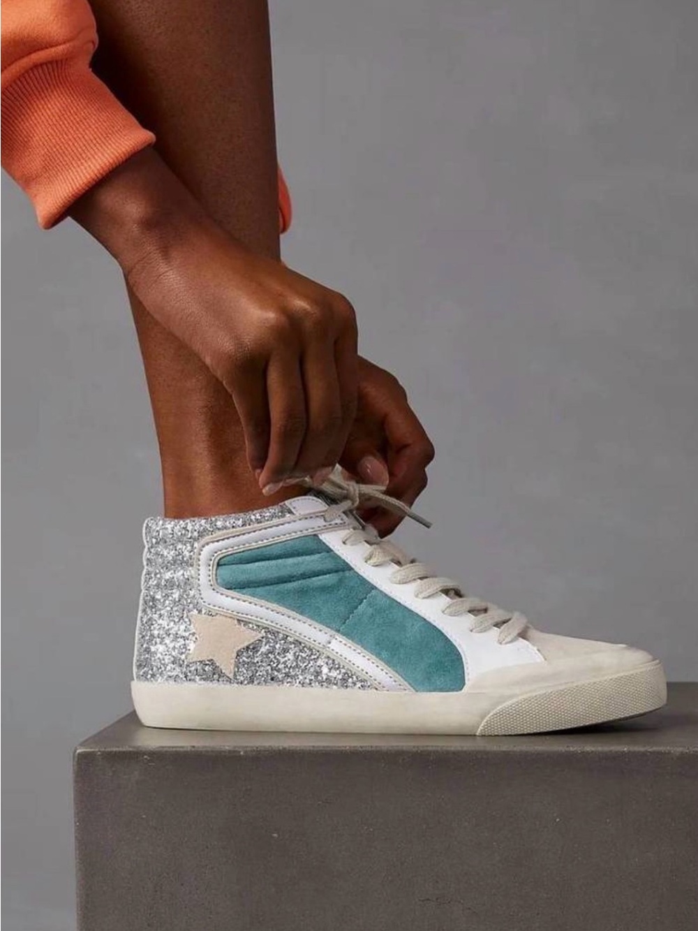 Miracle Miles Silver Glitter & Teal High-Top Sneakers